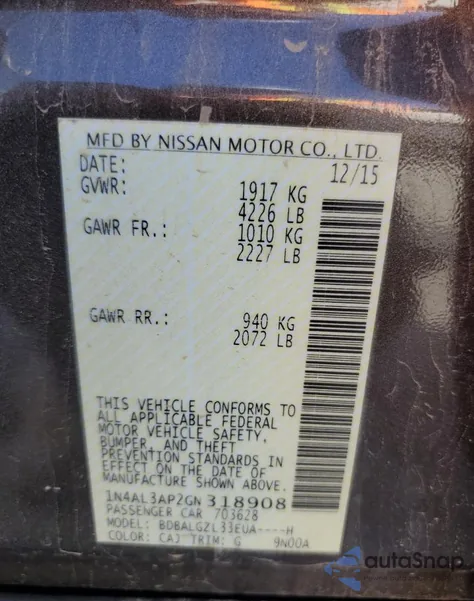 2016 Nissan Altima 2.5 from USA, damaged, VIN 1N4AL3AP2GN318908